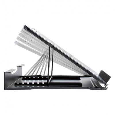 Studio Photo Metal Art Adjustable Laptop Stand Pearl Black side view showing adjustment angles