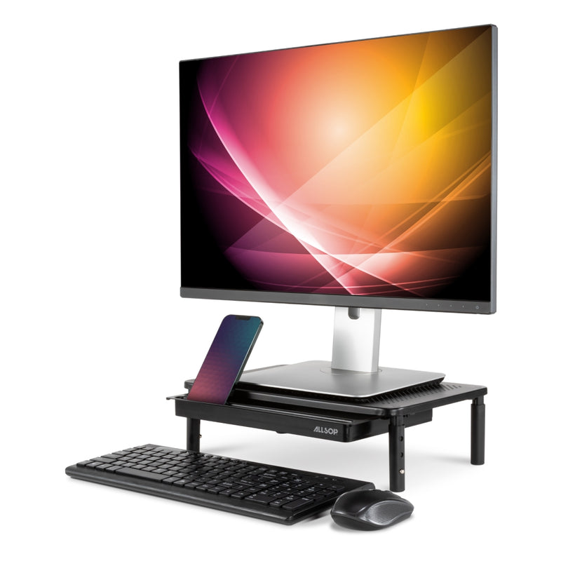 Metal Art Tri-Level Adjustable Height Monitor Stand with Drawer