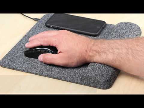 Video 32304 PowerTrack Plush Wireless Charging Mouse Pad with WristRest - image preview shows hand on mouse